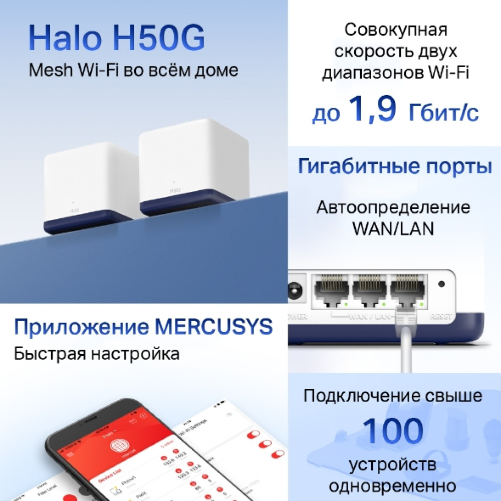 Домашняя Mesh Wi-Fi система Mercusys HALO H50G(2-pack) - фото5